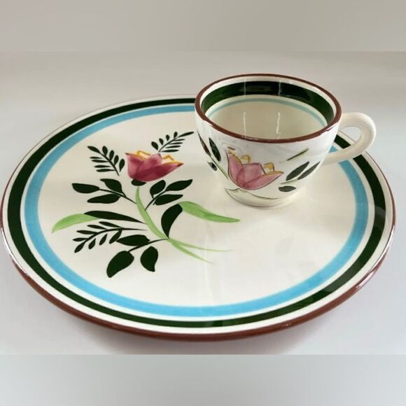 8-pc Stangl Pottery 10” Plate and Cup Country Garden Tulip 4 Sets Vintage - Picture 3 of 10